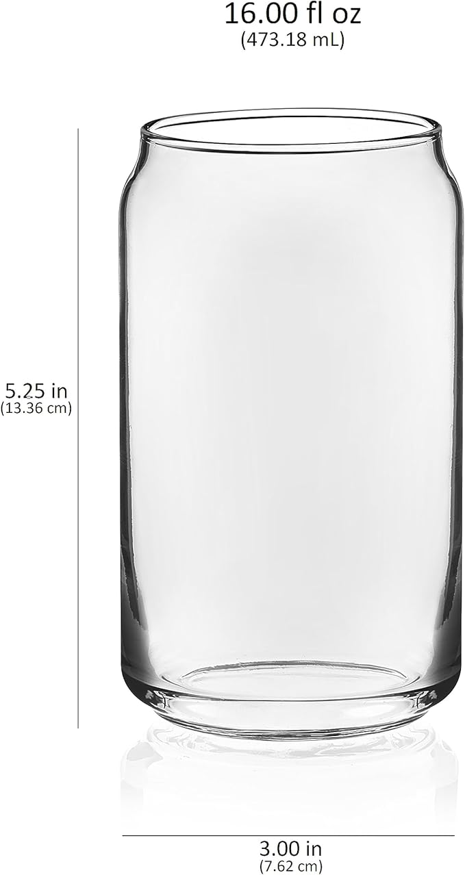Libbey Classic Can Tumbler Glasses Set of 4, Clear Kitchen Glassware Sets for Beverages and Cocktails, Lead-Free, Cute Drinking Glasses, 16-Ounce