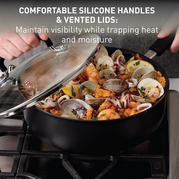 T-Fal Ultimate Hard Anodized Nonstick Pots and Pans Set 17 Piece, Nonstick Cookware Set with Fry Pan, Saucepans, Saute-Pan, Griddle, Dishwasher Safe, Onyx