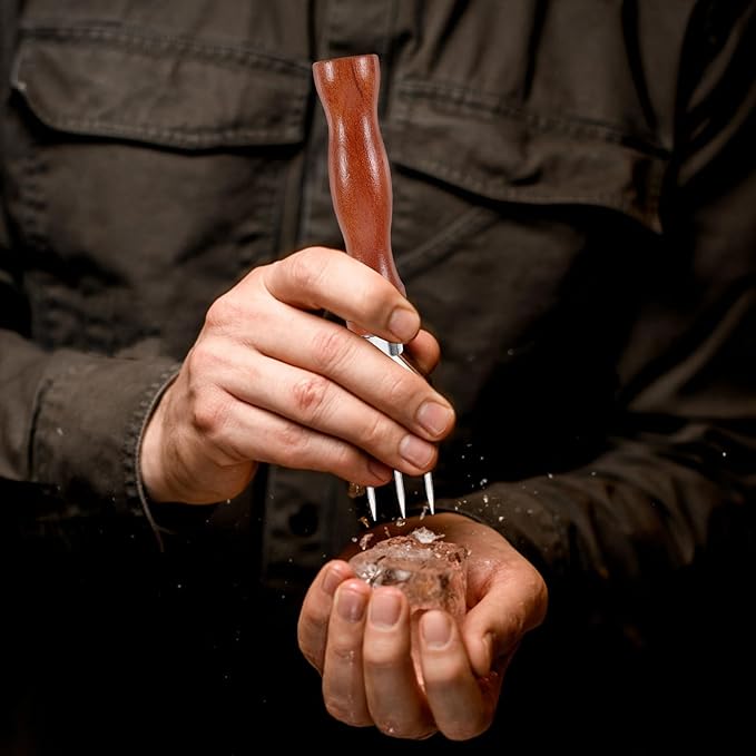 Ice Picks for Breaking Ice: Stainless Steel Ice Crusher with Safety Wood Handle, Japanese Style Ice Chipper Three Prong Ice Pick Tool Bar Wine Tools Ice Breaker Tool for Kitchen Bars Bartender
