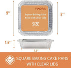 Findful (35 Pack) 8x8 Aluminum Pans with Clear Plastic Lids - Square Baking Cake Pans - Foil Pans with Lids - Disposable Food Containers Great for Cooking, Heating, Storing, Prepping Food