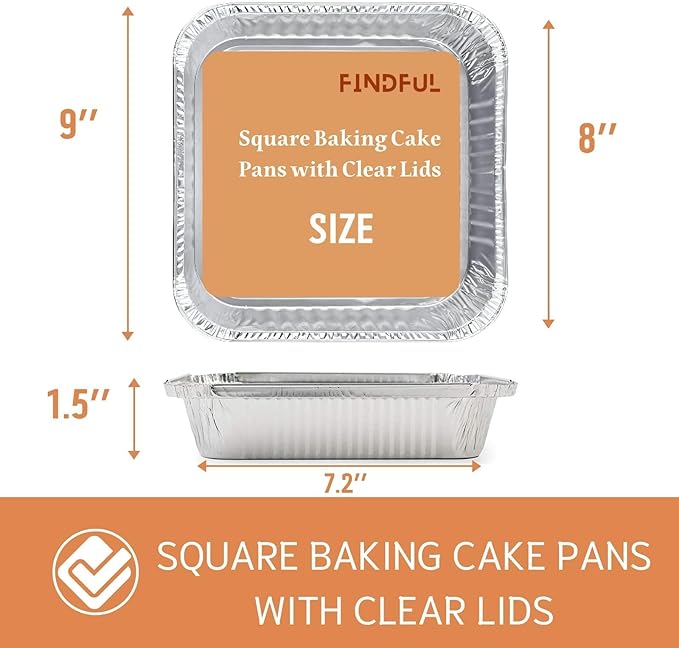 Findful (35 Pack) 8x8 Aluminum Pans with Clear Plastic Lids - Square Baking Cake Pans - Foil Pans with Lids - Disposable Food Containers Great for Cooking, Heating, Storing, Prepping Food