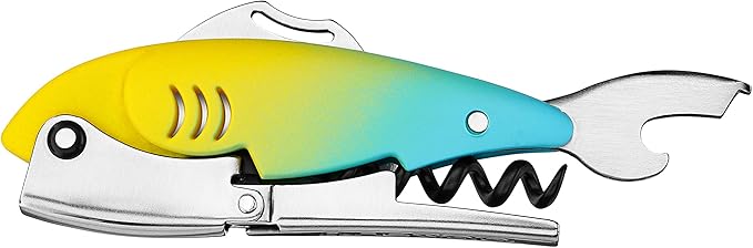 TrueZoo Gillbert Fish Double Hinged Corkscrew, Novelty Wine Key, Waiter’s Corkscrew Bottle Opener