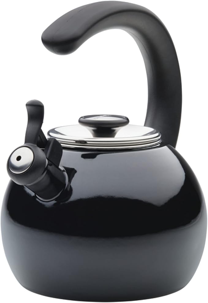 Circulon Enamel on Steel Whistling Induction Teakettle, Tea Kettle for Stovetop with Flip-Up Spout, 2-Quart, Black