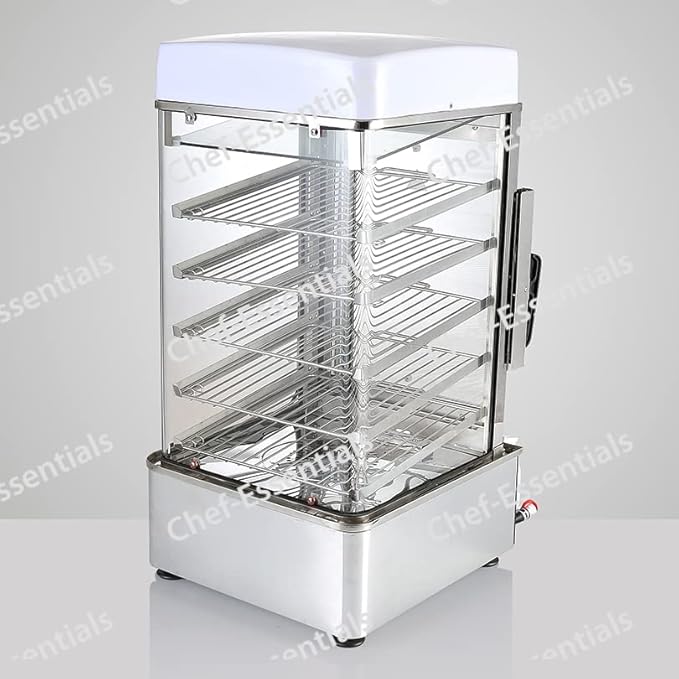 Electric Bun Steamer, Curved Glass Luxury Design 5 Layers Stainless Steel Food Hot Showcase, Bao steaming machine (500C)
