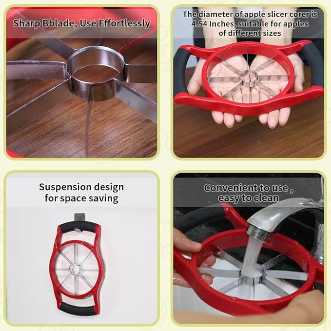 Newness Apple Slicer Corer, 8-Slice [Large Size] Premium Apple Slicer Corer, Cutter, Divider, Wedger, Stainless Steel Easy Grip Fruit Slicer with Sharp Blade for Apples, Pears and More, Red