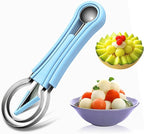 Suuker Melon Baller Scoop Set,Professional 4 In 1 Stainless Steel Fruit Carving Tools Knife Kit, Watermelon Knife for Ice Cream Melon,Dig Pulp Separator Fruit Slicer (Blue)