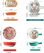 Ceramic Baking Pan, Forest Animals Pattern Tableware With Handle Salad Bowl Au Gratin Dish(Rabbit B rectangular)
