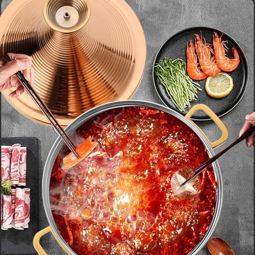 Large Stainless Steel Moroccan Tagine Pot, 30cm Non-Stick Tajine Casserole with Cone Lid & 2 Handles, Elegant Gold Design for Authentic Moroccan Cooking