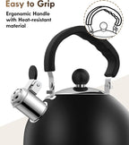 Premium Stainless Steel Tea Kettle for Stove Top - 2 Quart Classic Stovetop Teapot, Loud Whistle Kettle with Ergonomic Handle - Ideal for Hot Water & Tea,Coffee & Kitchen Decor(black)