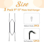 3 Pack Plate Hangers for The Wall, Suitable for 9-11 inch Art Plate, Stainless Steel Invisible Heavy Duty Wire Plate Holder with Wall Hooks, Plate Hangers for Displaying Plates, Platter, Dish, Black