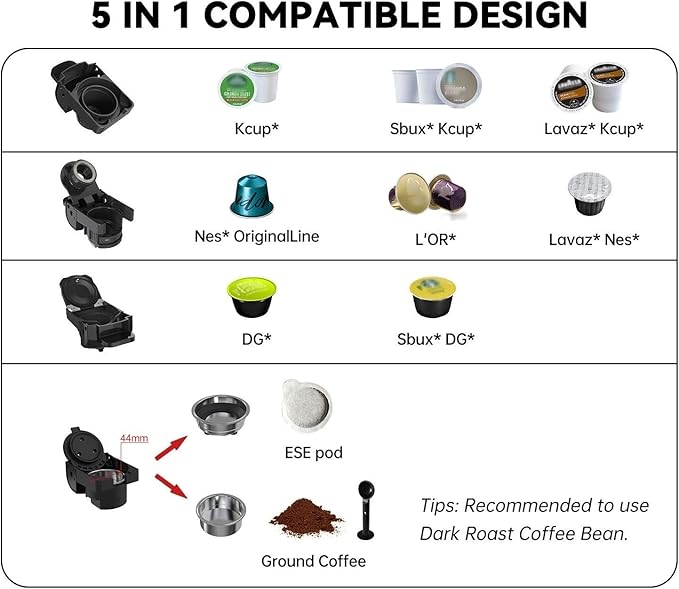 Multi-Capsule Coffee Maker, Hot/Cold Coffee Maker, Milk, ESE Pod Ground Coffee, Cafeteria, 19 Bar, 5 in 1 (Color : H2B WH, Size : CHINA_EU)
