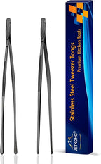 JETKONG 2 Pcs 9-Inch Food Tweezer Tongs, Stainless Steel Kitchen Tweezer Cooking Tweezers (Black)