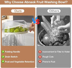 Multifunctional Fruit Washing Bowl,2 in 1 Drainer and Strainer,Foldable Handle Drain Basket with Lid,Kitchen Colanders & Food Strainers, Suitable for Washing Fruits and Vegetables