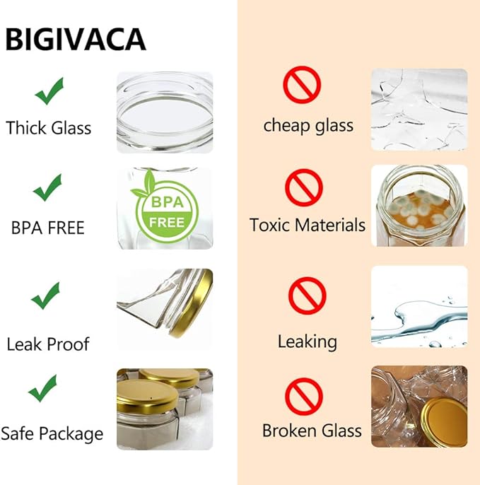 BIGIVACA 3 oz Mini Honey Jars - 30 Pack Hexagon Glass Jars with Wood Dippers, Gold Lids, Bee Pendants, Jutes, Stickers for Wedding Favors, Party Favors, Candle Making