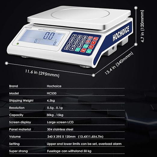 Industrial Counting Scale Gram Scales for Parts and Coins 66lb/0.00022lb-30kg / 0.1g Accuracy with RS232 Port for Connecting Computer or Printer