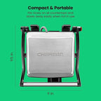 Chefman Panini Press Grill and Gourmet Sandwich Maker Non-Stick Coated Plates, Opens 180 Degrees to Fit Any Type or Size of Food, Stainless Steel Surface and Removable Drip Tray, 4 Slice, Black