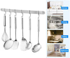 Stainless Steel Kitchen Utensil Racks Holder Hanging Rail Organize Pots Pans Kitchen Knife Gadgets On Wall Mounted Hanger Bar Rail Under Cabinet Shelf (6 Hook,17")