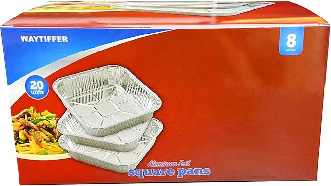 Waytiffer 20-Pack Disposable Aluminum Foil Tins - Heavy Duty Square Cake & Baking Pans with Plastic Dome Lids
