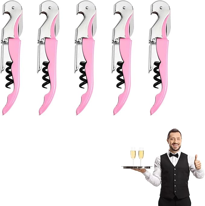 Waiter Corkscrew, Corkscrew Wine Opener Stainless Steel, Wine Bottle Opener Wine Key for Restaurant Waiters Bartenders Sommelier (Pink/5PCS)