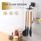 ARTIBETTER 4pcs Rotatable Kitchen Utensil Hooks Set, 360° Swivel Hanging Holders for Wall Under Cabinet Storage, Black and White Non-Drill Hooks for Space-Saving Organization