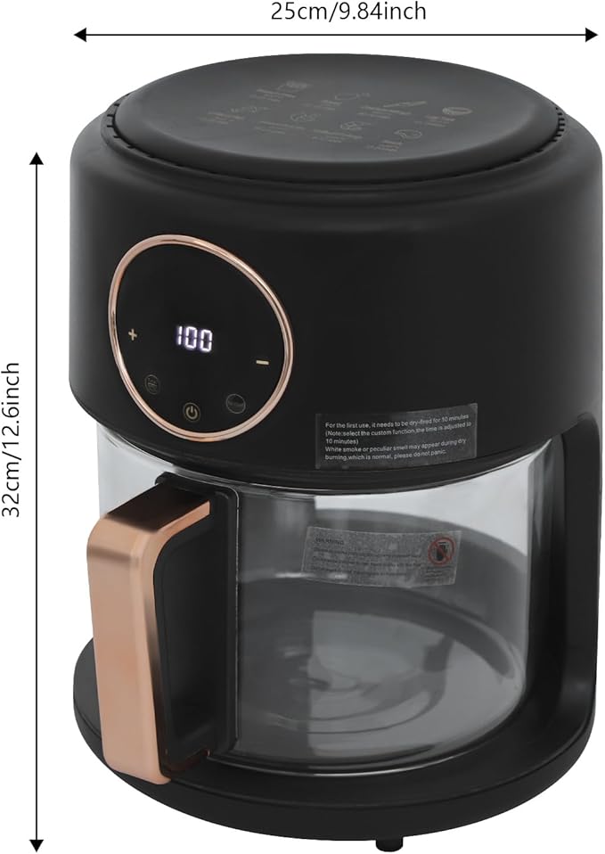 Glass Air Fryer 3.81QT with 360° View, 1200W Touchscreen & 8 Presets, Borosilicate Glass Pot for Healthy Frying, Family Kitchens, Restaurants (Black)