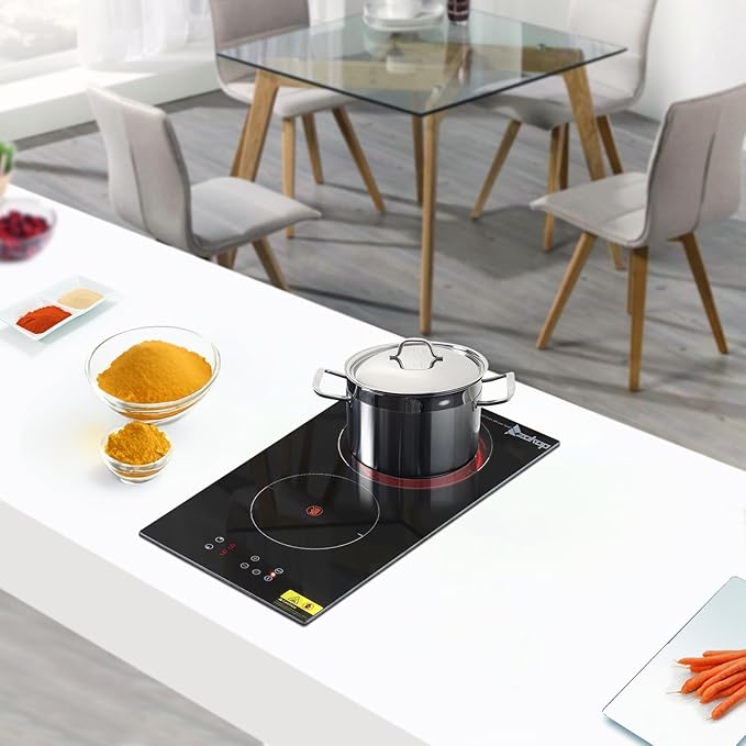 Winado 2 Burners Electric Ceramic Cooktop 20 inch, 220-240V Flat Top Stove, Multi-function Elecric Stovetop w/9 Heating Level, Timer & Kid Safety Lock, Sensor Touch Control, Timer Setting, Plug, 3000W