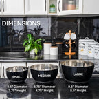 WHYSKO Stainless Steel Mixing Bowls Set of 3 with Non-Slip Silicone Base, Nesting Metal Bowls for Meal Prep, Baking, Cooking & Food Storage, Dishwasher Safe Kitchen Mixing Bowls, Black
