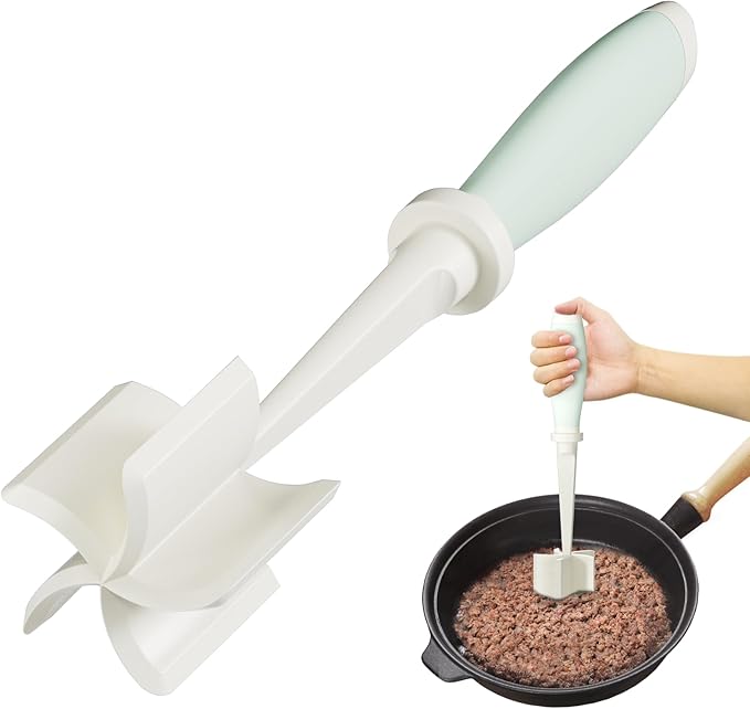 Upgrade Meat Chopper, Heat Resistant Meat Masher for Hamburger Meat, Ground Beef Smasher, Nylon Hamburger Chopper Utensil, Ground Non Stick Mix Chopper Mix Potato Masher Tool (White)