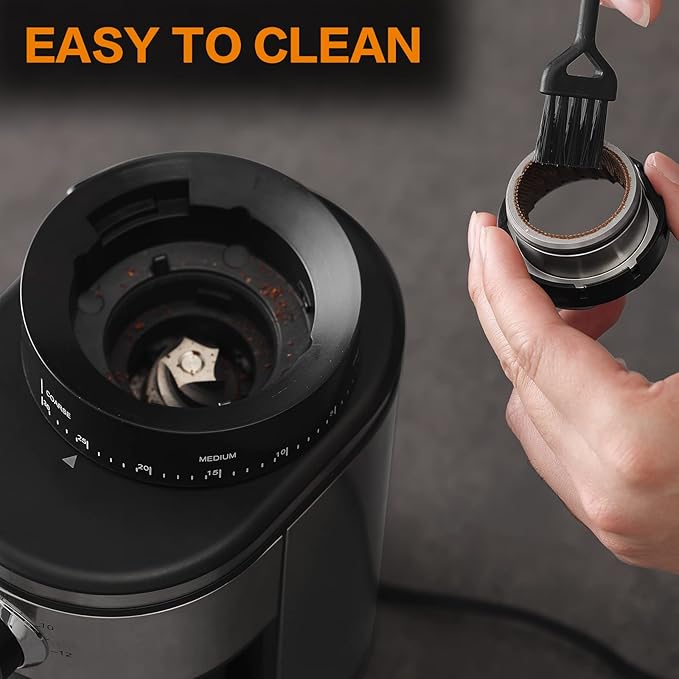 Ollygrin Burr Coffee Grinder, Electric Conical Coffee Bean Grinder With 30 Adjustable Grind Settings For 2-12 Cups, Sliver & Black
