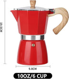 Coffee Pot, Moka Pot Italian Coffee Maker 6 cup/10 OZ Stovetop Espresso Maker for Gas or Electric Ceramic Stovetop Camping Manual Cuban Coffee Percolator for Cappuccino or Latte - Red