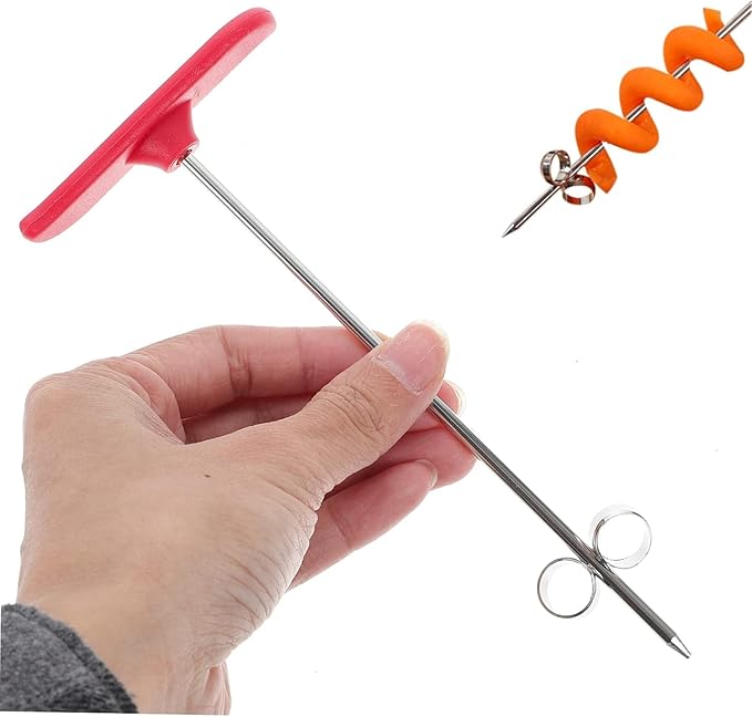 Manual Vegetable Spiral Knife & Carving Tool-Stainless Steel Screw Slicer for Carrots - Cucumbers, Zucchini, Potatoes, Apples, Salad Chopper & Fruit Corer Spiralizer (6.5 inches, Red)