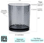 KX-WARE 14-ounce and 20-ounce Acrylic Glasses Plastic Tumbler, set of 8 Smoky Grey - Hammered Style, Dishwasher Safe, BPA Free