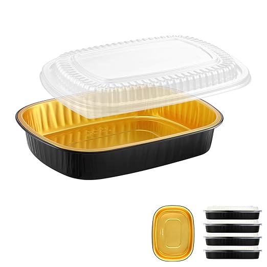 Oval Aluminum Foil Catering Trays with Lids (5 Pack) – 2X Thicker Heavy Duty Black Serving Platters for Parties, Catering, Takeout & Food Service, 68oz