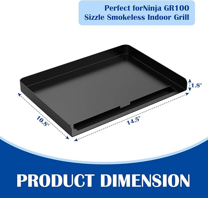 SafBbcue Griddle Plate for Ninja GR101 Sizzle Smokeless Indoor Grill, 14’’ Nonstick Flat-Top Griddle Plate for Ninja Sizzle Smokeless Grill Accessories with Griddle Cleaning Tool