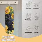 Sunflower Cat Plastic Bag Holder, Wall Mount Grocery Bag Holder, Plastic Storage bag, Pull Rope Free Adjustment, Plastic Bag Holders for Grocery Bags, Plastic Bag Dispenser for Home Kitchen