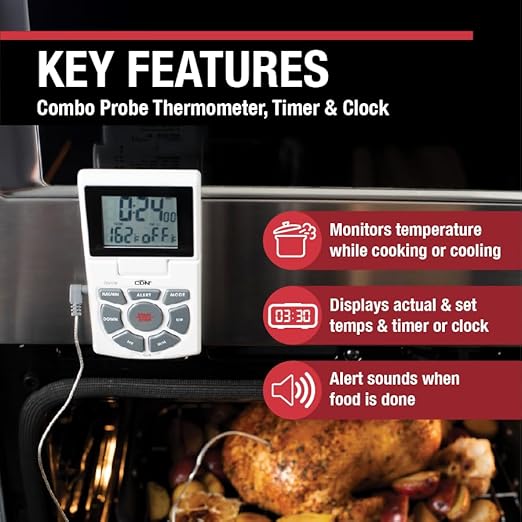 CDN Digital Probe Cooking, Cooling Thermometer, Smoker Oven Grill Candy Deep Frying, Multifunctional Thermometer/Timer/Clock with Loud Alerts, Stainless Steel Probe/Pot Clip, White or Silver (DTTC-W)