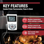 CDN Digital Probe Cooking, Cooling Thermometer, Smoker Oven Grill Candy Deep Frying, Multifunctional Thermometer/Timer/Clock with Loud Alerts, Stainless Steel Probe/Pot Clip, White or Silver (DTTC-W)