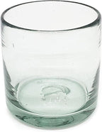 Clear Blown 8 oz DOF Rocks Glasses (set of 6) - Hand Blown Mexican Glassware Recycled Glass Drinking Glasses for Water, Juice, Margarita, Cocktails & Whiskey, Toxin Free