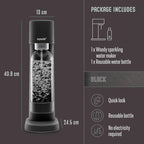 Mysoda Woody Sparkling Water Maker - Silent Carbonated Water Machine Robust Long-Lasting Aluminium Soda Maker - With 1L Water Bottle - Without CO2 Cylinder - Black