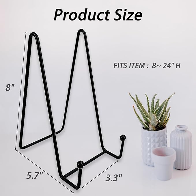 10 Pcs Plate Stands for Display,8 Inch Plate Holder Display Stand, Metal Frame Bracket for Book, Picture, Decorative Plate, Photo, and Platter, Desktop Display Shelf, Tabletop Art