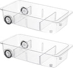 Attelite RollOut Refrigerator Drawer Organizer and Storage Clear Design with Dividers, Fridge Organizer on Wheels, Upgrade Thick Plastic Pantry Storage Bins, Kitchen Organization 2 Set