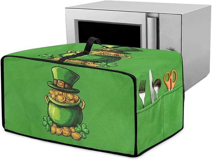 Clover Top Hat Gold Lucky Coin Print Toaster Oven Cover for St. Patrick's Day Decor, Microwave Cover for Kitchen Countertop Appliance Dust Protector Decorative Oven Accessories, Green, S