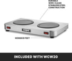 Waring Commercial WCW20 Café Deco Double Coffee Carafe Warmer, 120V, 5-15 Phase Plug,Silver