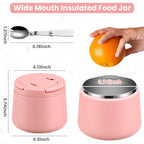 14oz Insulated Vacuum Food Jar with Buckle Lid,Soup Thermo for Hot Food Kids,Wide Mouth Leakproof Stainless Steel Lunch Container with Spoon-Pink