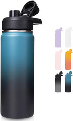 18 oz Insulated Water Bottle with Handle, 304 Stainless Steel Water Bottles with Wide Mouth, Double Wall Vacuum Sports Water Bottle, BPA Free, Keep Cold and Hot, Blue&Black