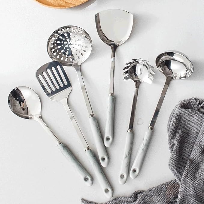 Ceramic Handles Cooking Tool Set Steel Kitchen Utensils Of Cookers Shovels Spoons Strainer(E)