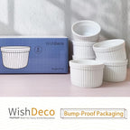 WishDeco Ramekins Set of 6, Creme Brulee Ramekins 7 oz, White Dipping Sauce Dishes, Porcelain Ramekin Bowls for Baking, Souffle, Custard Pudding, Cake, Oven Safe