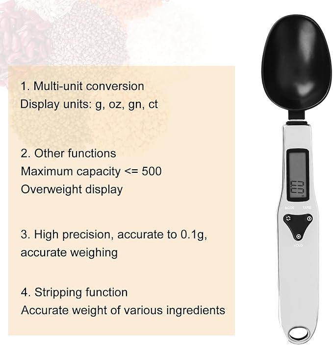 Electronic Food Measuring Spoon, Stainless Steel Digital Scoop Scale Small Baking Weight Cup with LCD Display 300g/0.1g High Precision Gram Kitchen Gadgets for Home Kitchen