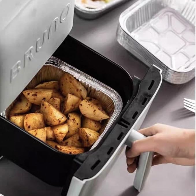 (30 pack) 8x8 inch Air Fryer Square Aluminum foil Cake Baking Pan, High Temperature Resistant Aluminum Foil Bowl Disposable Food Container, Perfect for Cooking, Heating, Storing, Food (With lid)