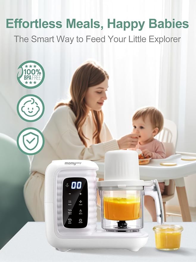 MOMYEASY Baby Food Maker, Multifunction Processor Chopper Grinder, Baby Food Steamer and Puree Blender in-One, with Bottle Warmer, Auto Cooking & Grinding with Touch Control Panel
